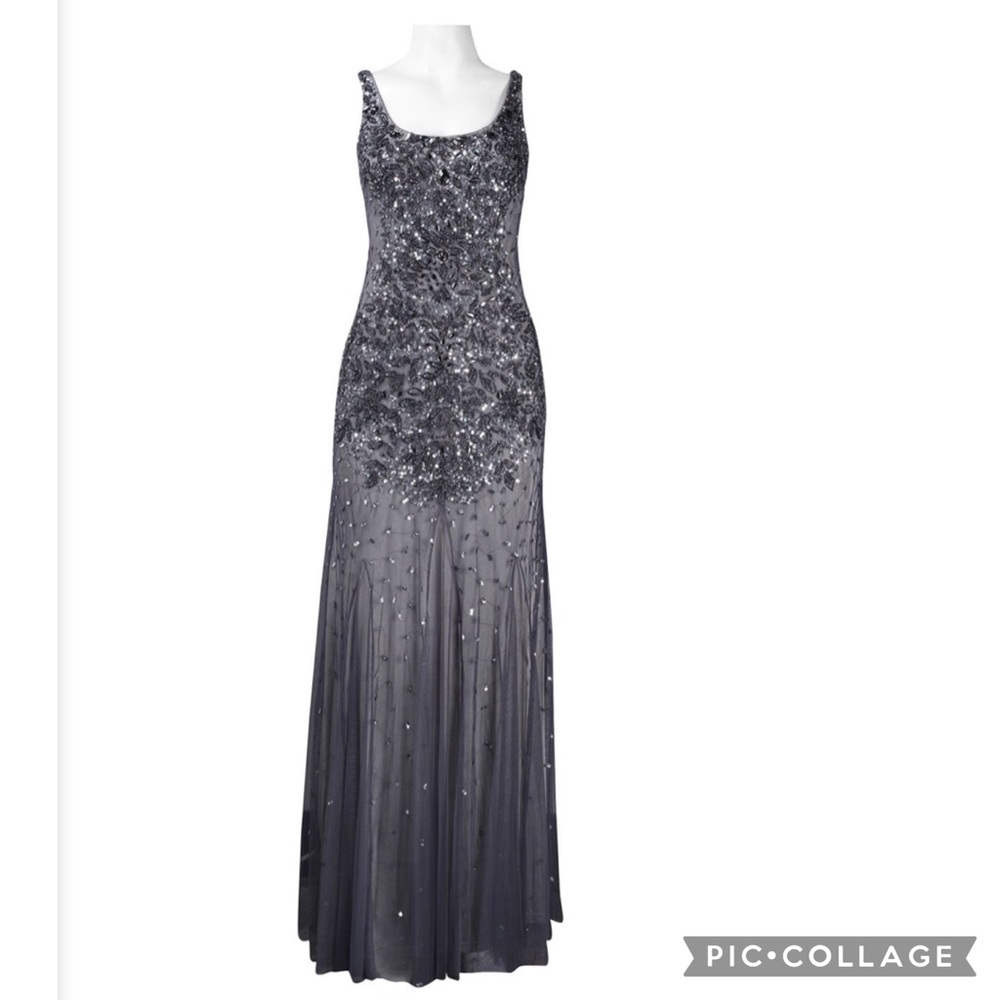Adrianna Papell sleeveless beaded mesh tank gown - Picture 8 of 11